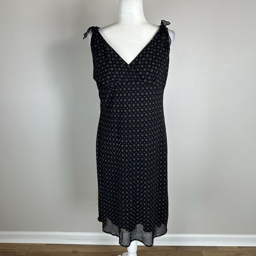 Y2K VINTAGE EMPIRE WAIST POLKA DOT MIDI DRESS sz XL Black Babydoll Whimsigoth